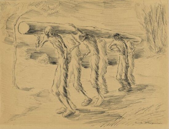 Tømmerbæring. Fra Sachsenhausen konsentrasjonsleir