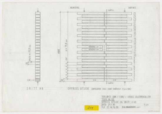 Uthus i Ullernkollen 12, detaljtegning av dør