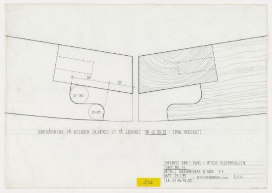Uthus i Ullernkollen 12, detaljtegning dørhåndtak