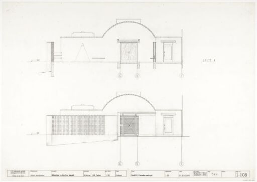Mortuary at Asker Crematorium, section and elevation drawing