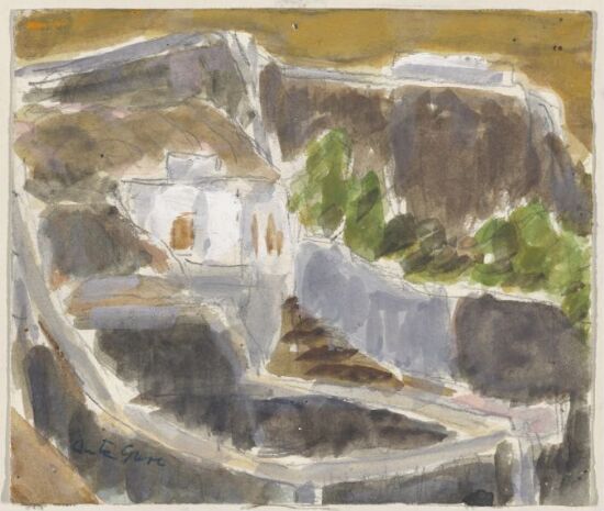 Landskap med bygning