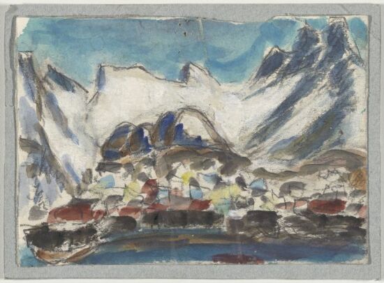 Bebyggelse under snødekte fjell