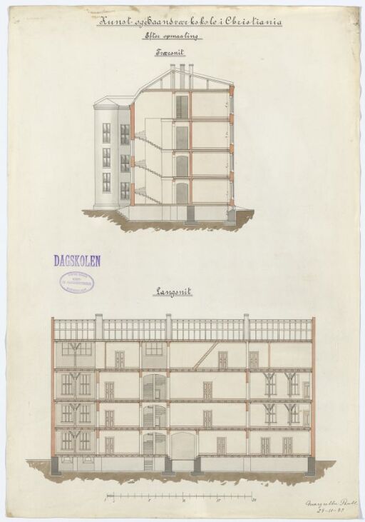 Oppmåling av Kunst og Haandverkskolen, snitt