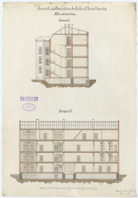 Oppmåling av Kunst og Haandverkskolen, snitt