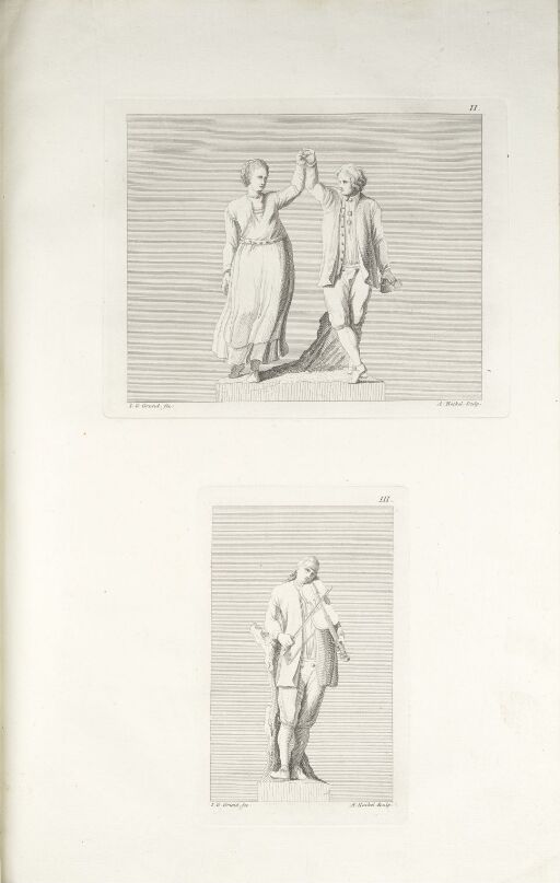 II. Ung bonde og kvinne som danser halling; III. Spillemann