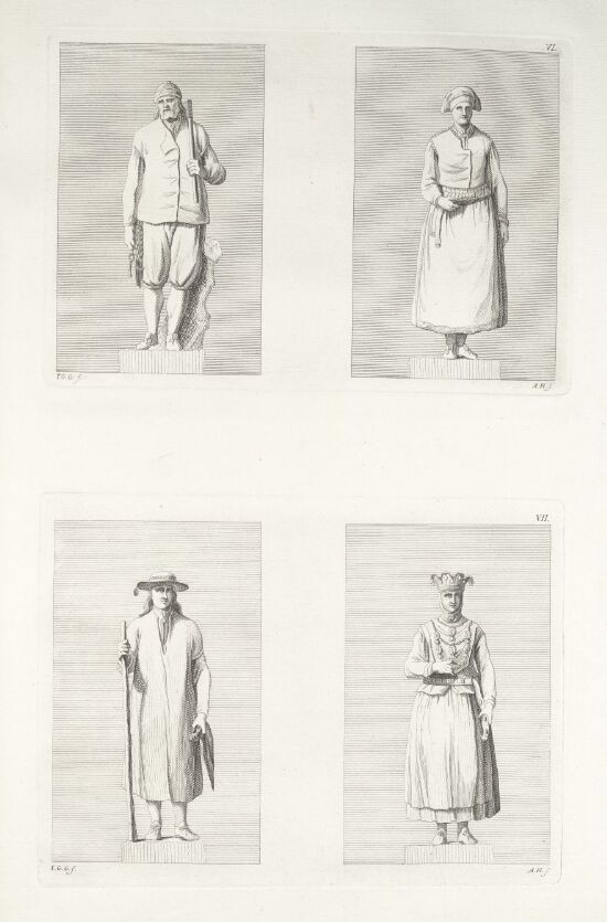 VI. Mann og kvinne fra Heddal; VII: Brudgom og brud fra Fana