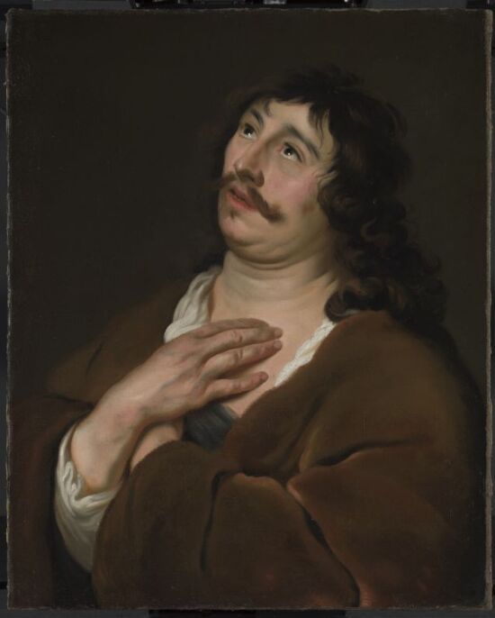 Tronie of a man with his hands on his chest