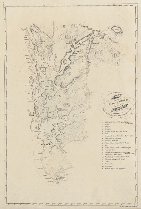 Kart over norskekysten fra Egersund til Bergen