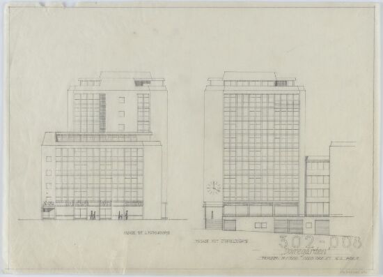 Forprosjekt til Dovregården, fasader mot Linstows gate og Staffelds gate