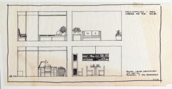 Interiør fra en stue på Romsås, oppriss