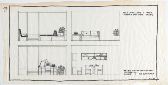 Interiør fra en stue på Romsås, oppriss