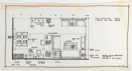 Interiør fra en stue på Romsås, møbleringsplan