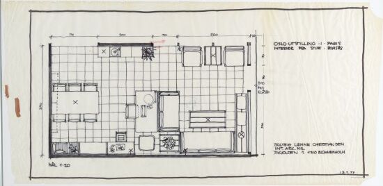 Interiør fra en stue på Romsås, møbleringsplan