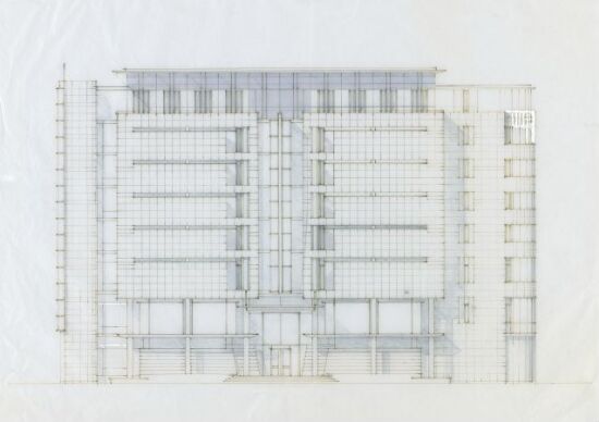 Oslo Tinghus, oppriss av hovedfasade mot C.J. Hambros plass