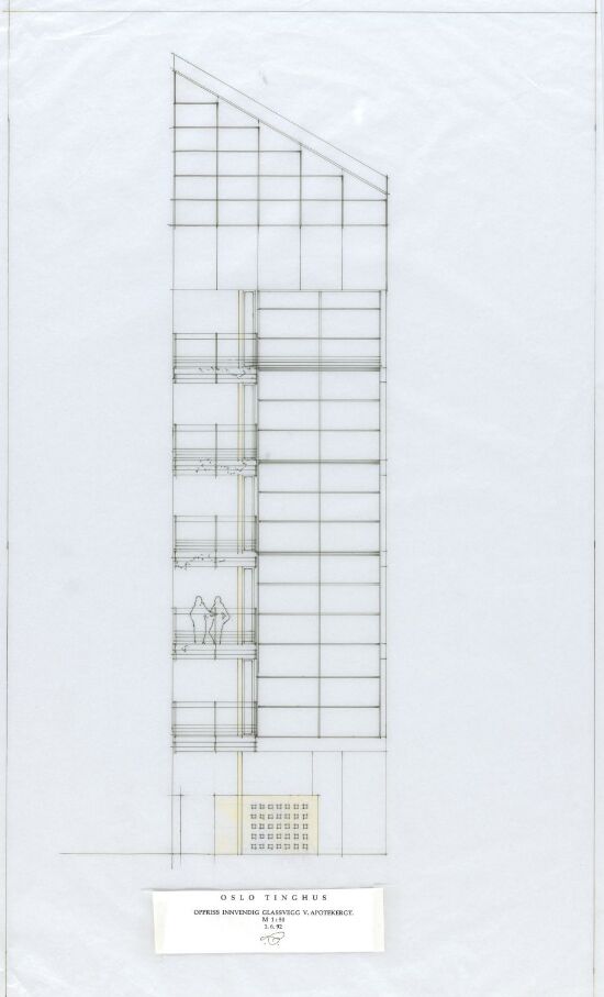 Oslo Tinghus, oppriss av innvendig glassvegg ved Apotekergata