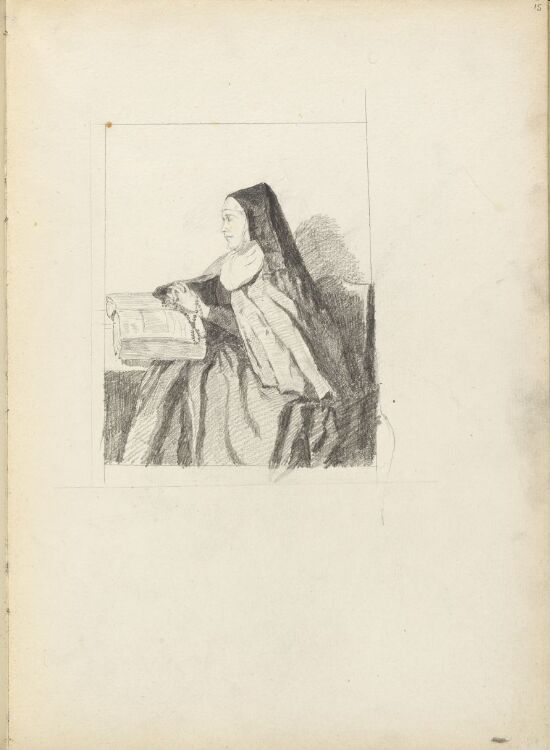 En sittende nonne i bønn