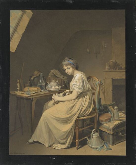 Kvinne med hund i fanget