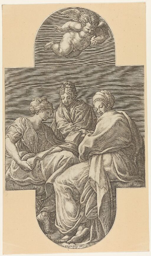 Three Muses with a Putto speaking with them