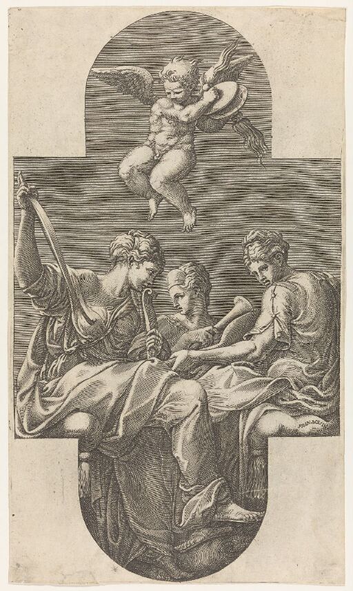 Three Muses with a Putto playing the Cymbals