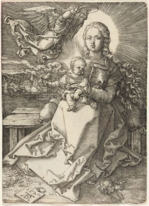 Maria krones av en engel