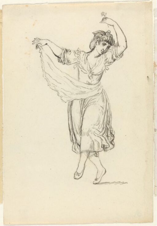Dansende kvinne med blomst i hånden