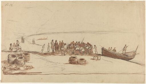 Beach with Groups of People and Boats, Naples