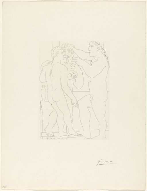 Jeune sculpteur grec avec sa sculpture: un homme et un éphèbe