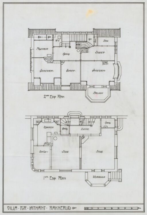 Villa Raknerud, plan over 1. og 2. etasje