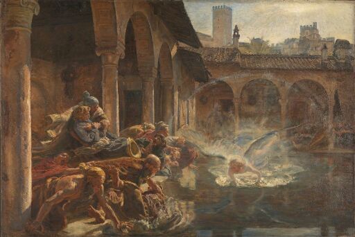 Engelen berører vannet i Betesda dam (Joh.5, 2-4)