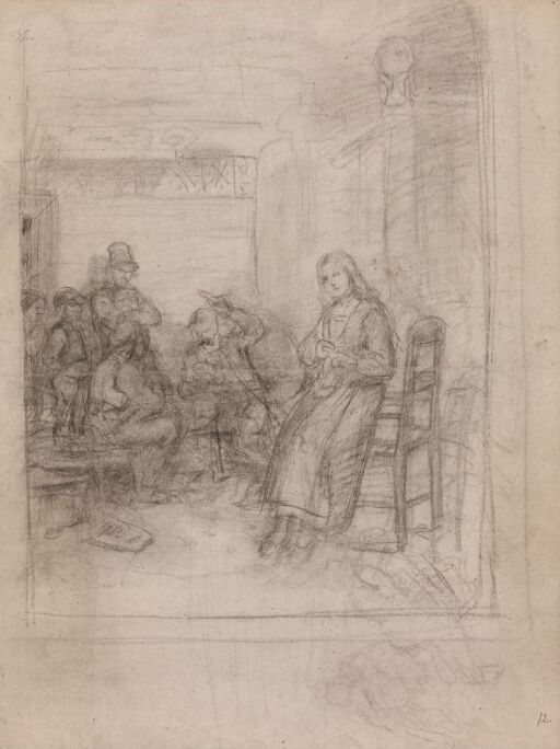 Interior with Card Players and Young Woman Knitting