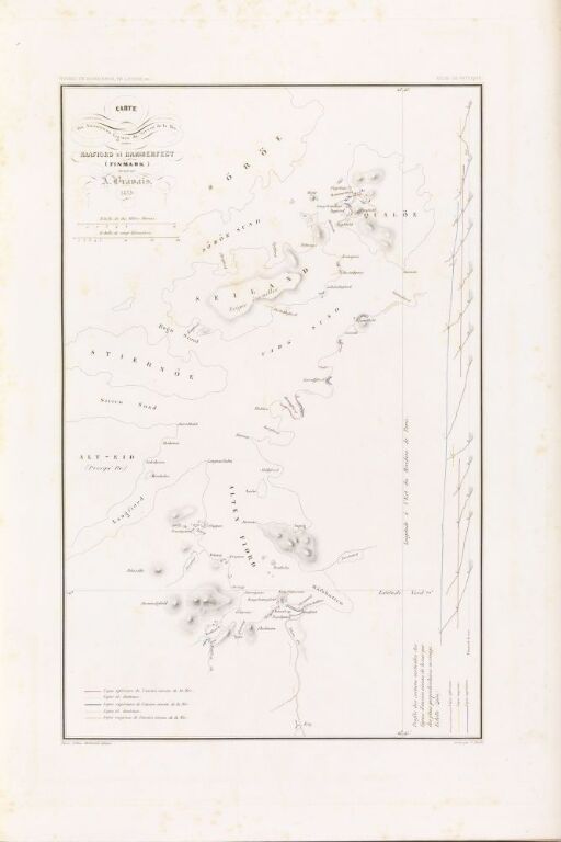 Carte des anciennes lignes du niveau de la mer entre Kaafiord et Hammerfest en Finmark