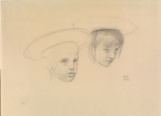 To barneportretter, gutt og pike med hatt