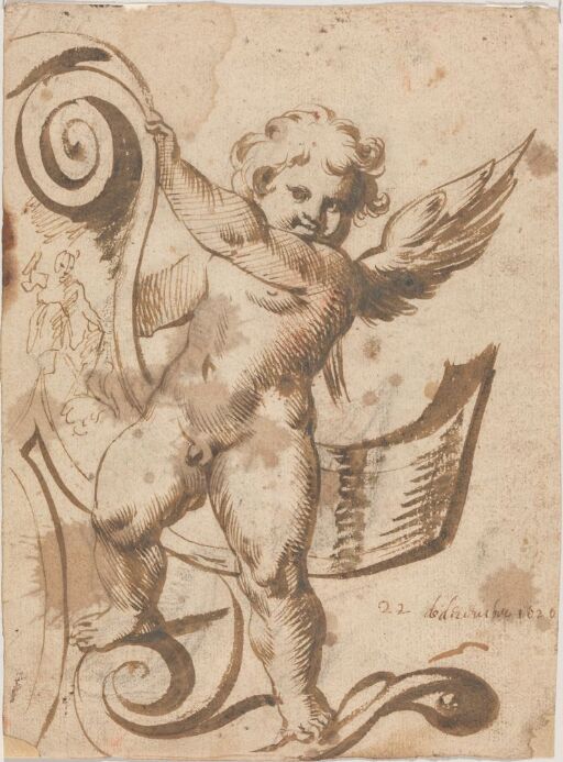 Putto supporting a scroll