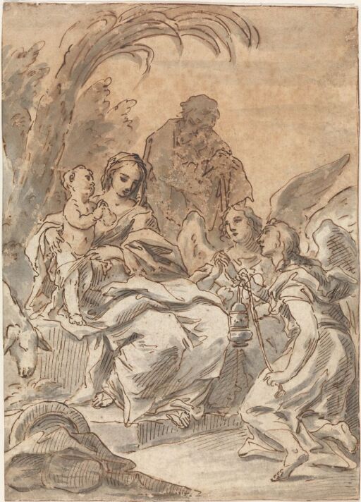 The Holy Family and two Angels