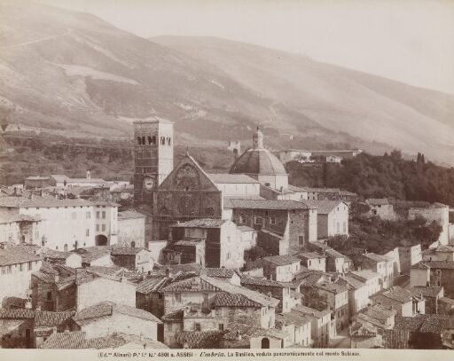 Assisi - Umbria. La Basilica, veduta panoramicamente col monte Subiaso