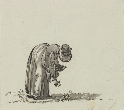Kvinne med hatt plukker blomster