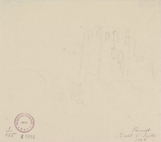 Riss av slottsruinen i Tharandt