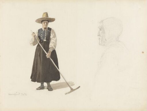Kvinne som raker; gammel kone, Svennesund