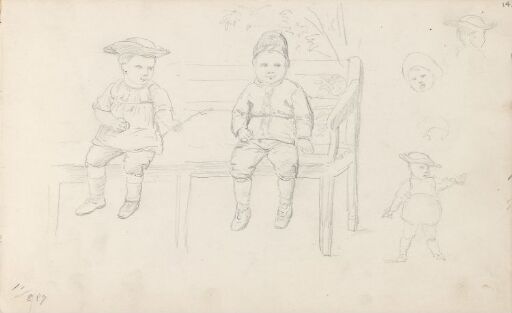 To guttebarn på en benk; barnestudier