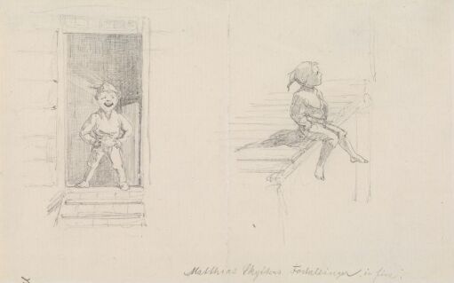 Forarbeid til illustrasjon til "Matthias Skytters historier" i P.Chr. Asbjørnsen, Norske Folke- og Huldre-Eventyr, Kjøbenhavn 1879