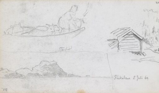 Figur og geiter i båt; kysten ved Farsund; fra Fiskelaussætra på Toten