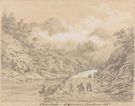 Fergestedet over Gaula, Trondheim. Etter J. Frich