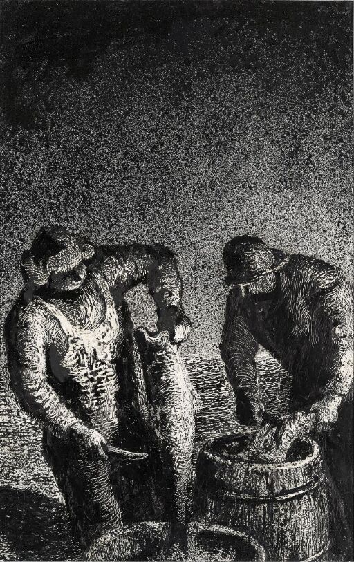 Fishermen Gutting Fish