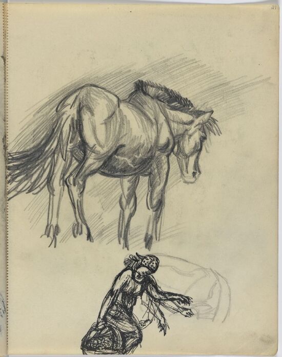 Hest; Kvinne med tung kurv