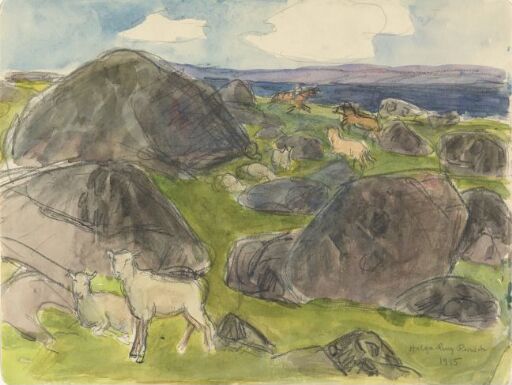 Mountain Landscape with Sheep and Horses