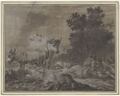 Animals and shepherds on a meadow
