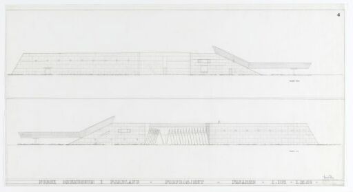 Design for a Norwegian Glacier Museum, north and south elevations
