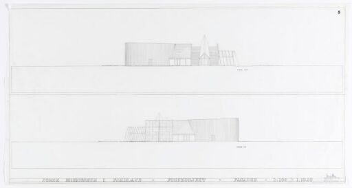 Design for a Norwegian Glacier Museum, east and west elevations