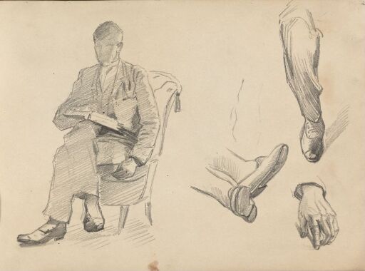 Man Reading; Studies of Hand and Legs