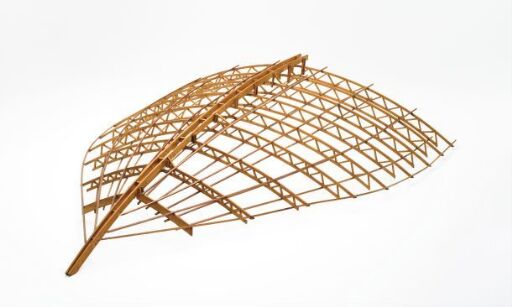 Konseptmodell av takkonstruksjonen til Hamar Olympiahall – Vikingeskipet